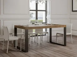 Mesa de comedor extensible tiroz-Color Marrón-Soporte 4 pies-5 alargaderas gruesas-Ancho extensible