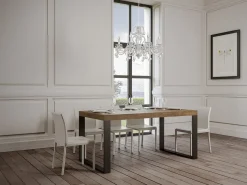 Mesa de comedor extensible tiroz-Color Marrón-Soporte 4 pies-5 alargaderas gruesas-Ancho extensible
