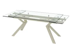 Mesa de comedor extensible en vidrio templado y de metal beige - Transparente - VELIKA