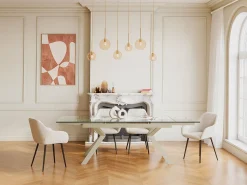 Mesa de comedor extensible en vidrio templado y de metal beige - Transparente - VELIKA