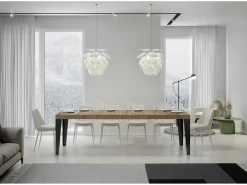 Mesa de comedor extensible Flavio-Color Blanco-Soporte 4 pies-Alargaderas -Ancho extensible