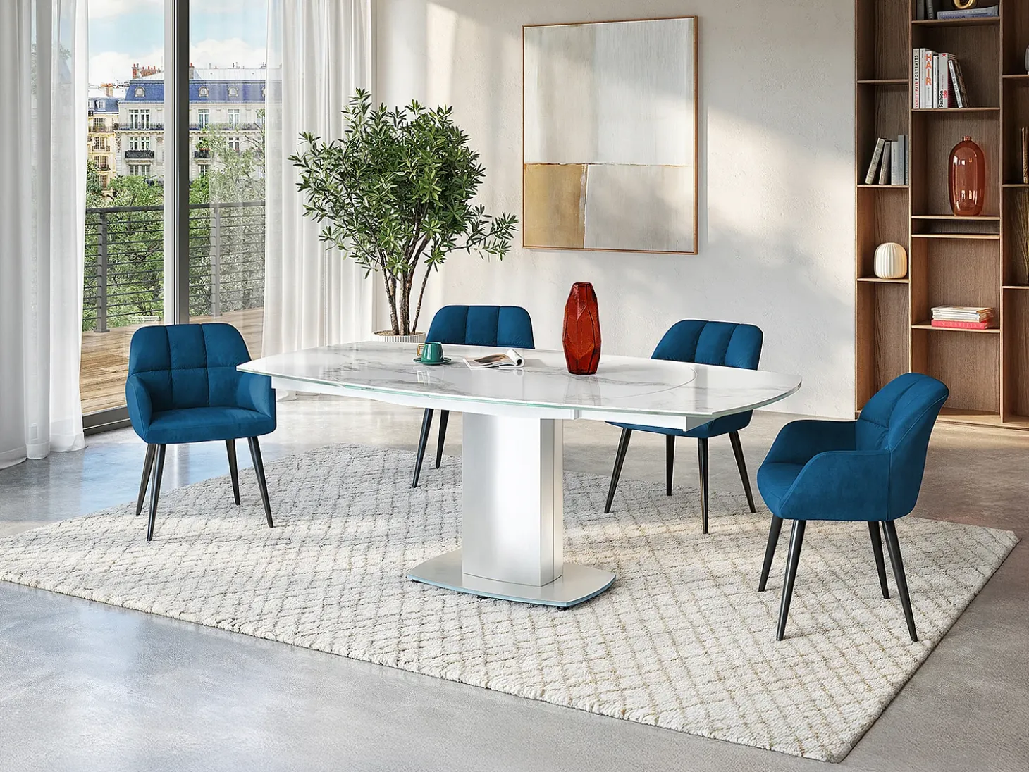 Mesa de comedor extensible. Cerámica y acero. TALICIA