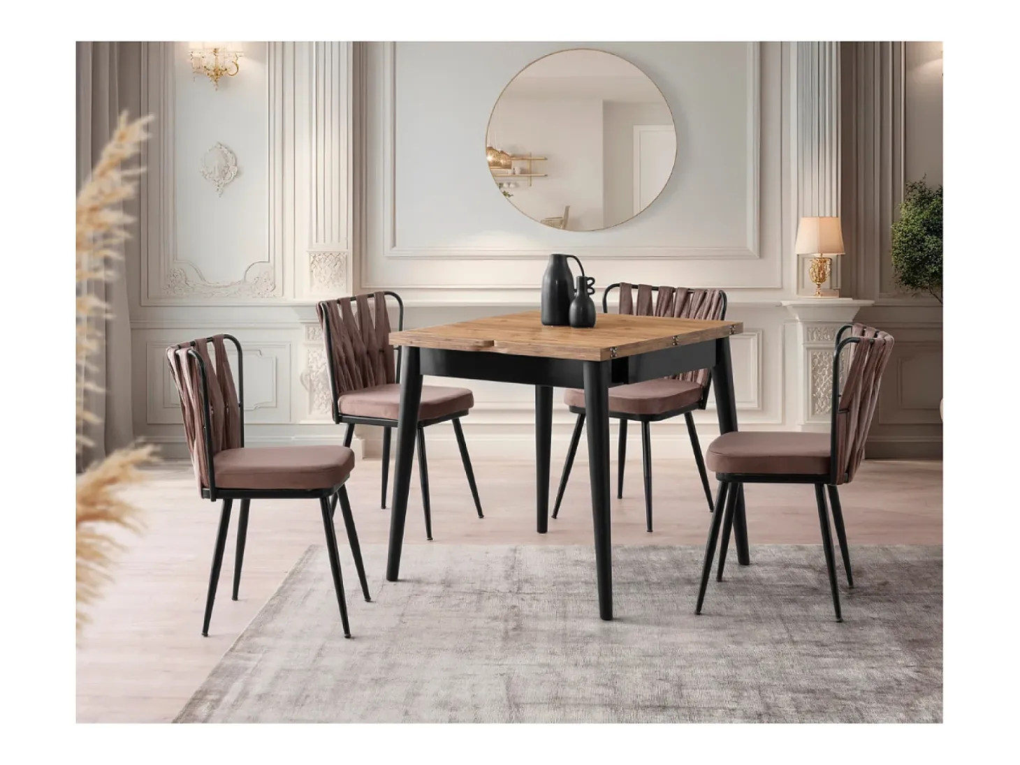 Mesa de comedor extensible para 4 en mármol negro 80 cm KAVALA