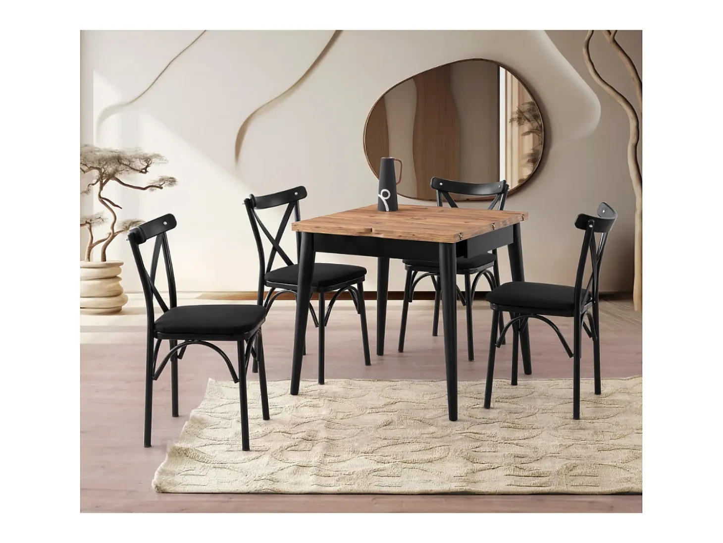 Mesa de comedor extensible para 4 en mármol negro 80 cm KAVALA