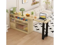 Mesa de comedor extensible con almacenaje, diseño moderno, MDF y metal, Natural y Negro (90x52,07x26,67 cm)