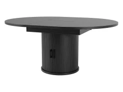 Mesa de comedor extensible, 118-158 cm, negra, mesa de comedor redonda con espacio de almacenamiento