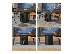 Mesa de comedor extensible, 118-158 cm, negra, mesa de comedor redonda con espacio de almacenamiento