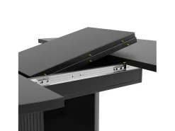Mesa de comedor extensible, 118-158 cm, negra, mesa de comedor redonda con espacio de almacenamiento