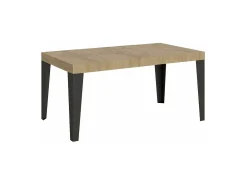 Mesa de comedor extensible Flavio-Color Gris cemento-Base y soporte con ruedas-Alargaderas -Ancho extensible