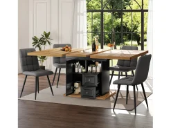 Mesa de comedor extensible para 6 personas - 110/140 x 80 x 75 cm - con puerta y cajones - MDF + metal - natural