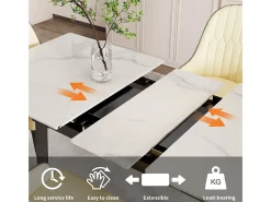Mesa de comedor extensible de piedra sinterizada con efecto mármol blanco para 4 a 8 comensales 130-160cm
