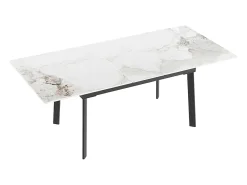 Mesa de comedor extensible de piedra sinterizada con efecto mármol blanco para 4 a 8 comensales 130-160cm