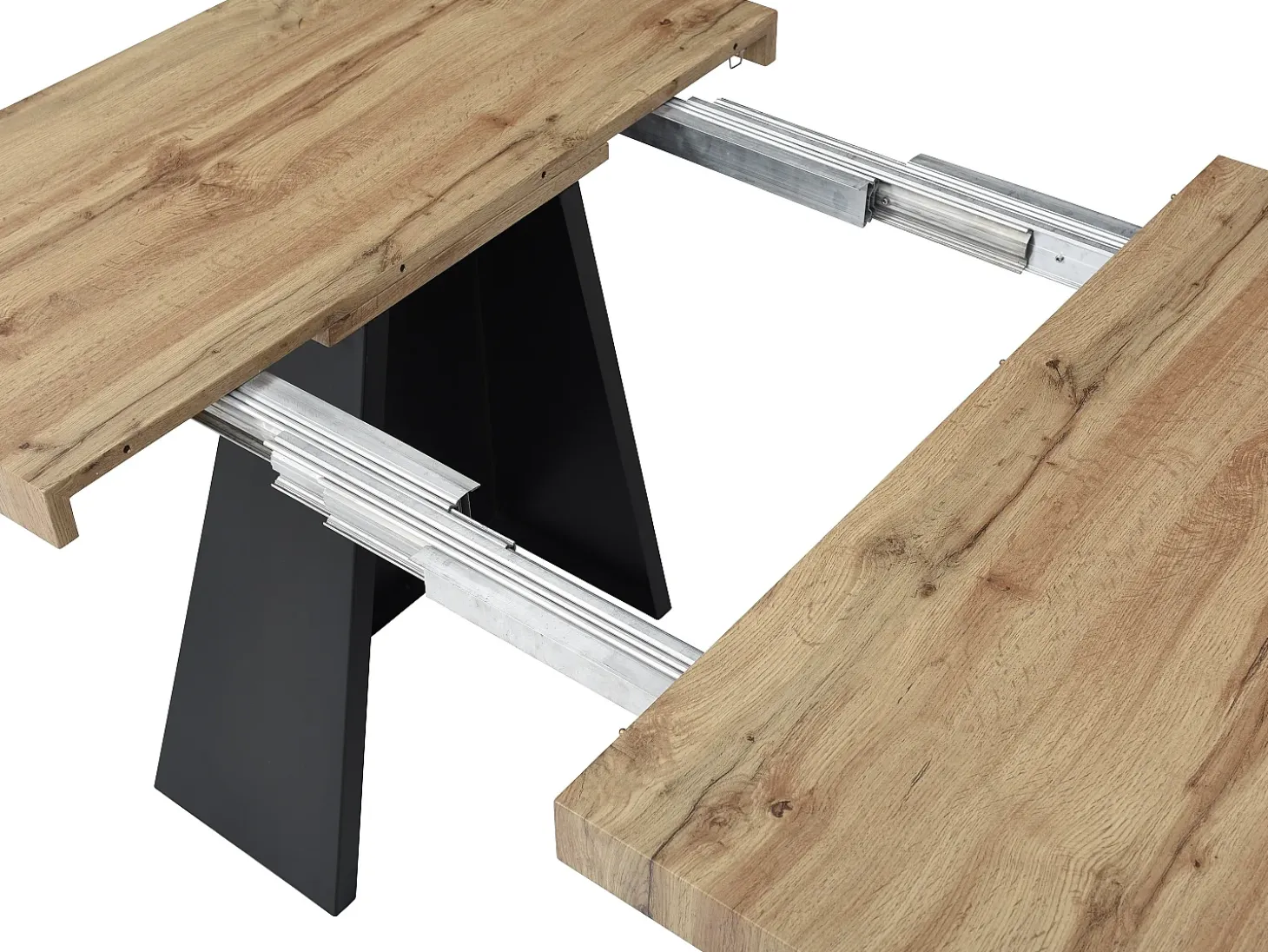 Mesa de comedor extensible de 4 a 10 personas en MDF y metal - Natural y Negro - EMELIA