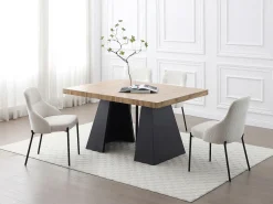 Mesa de comedor extensible de 4 a 10 personas en MDF y metal - Natural y Negro - EMELIA