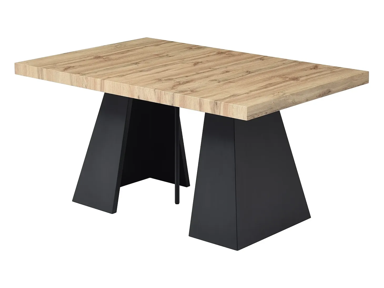 Mesa de comedor extensible de 4 a 10 personas en MDF y metal - Natural y Negro - EMELIA