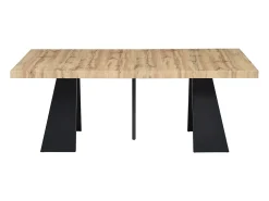 Mesa de comedor extensible de 4 a 10 personas en MDF y metal - Natural y Negro - EMELIA