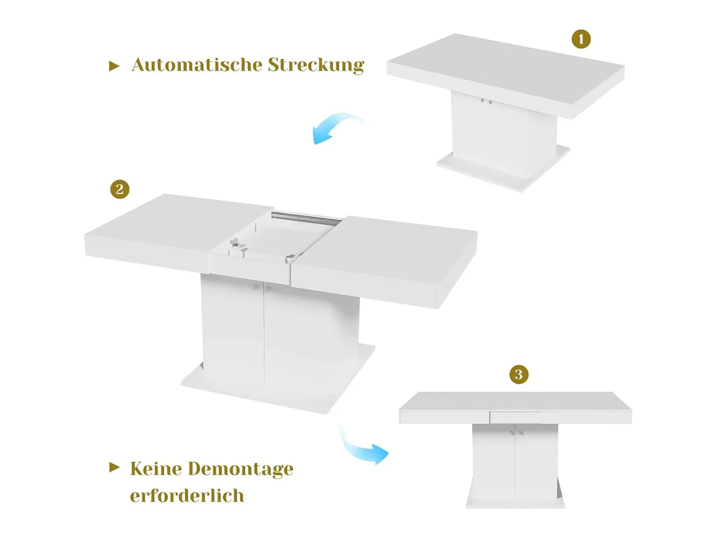 Mesa de comedor extensible - 4 a 8 personas - con espacio de almacenamiento - Tablero de partículas blancas - 140/180x80x76cm
