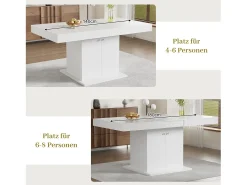 Mesa de comedor extensible - 4 a 8 personas - con espacio de almacenamiento - Tablero de partículas blancas - 140/180x80x76cm