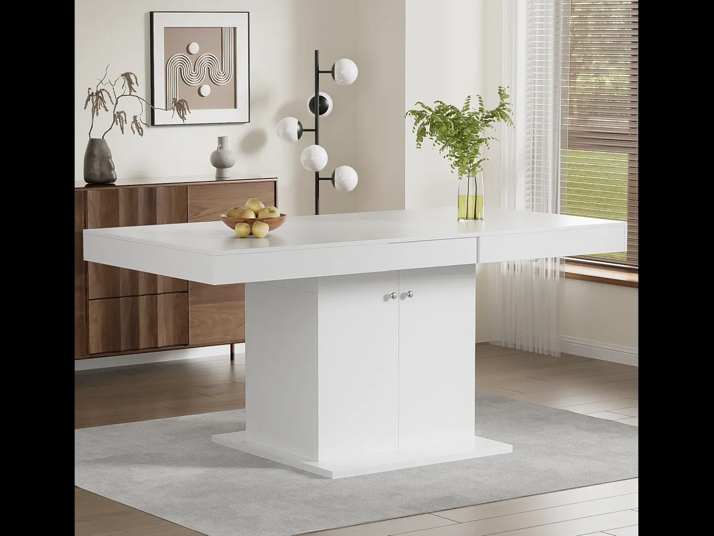 Mesa de comedor extensible - 4 a 8 personas - con espacio de almacenamiento - Tablero de partículas blancas - 140/180x80x76cm