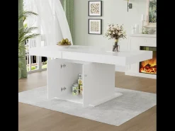 Mesa de comedor extensible - 4 a 8 personas - con espacio de almacenamiento - Tablero de partículas blancas - 140/180x80x76cm