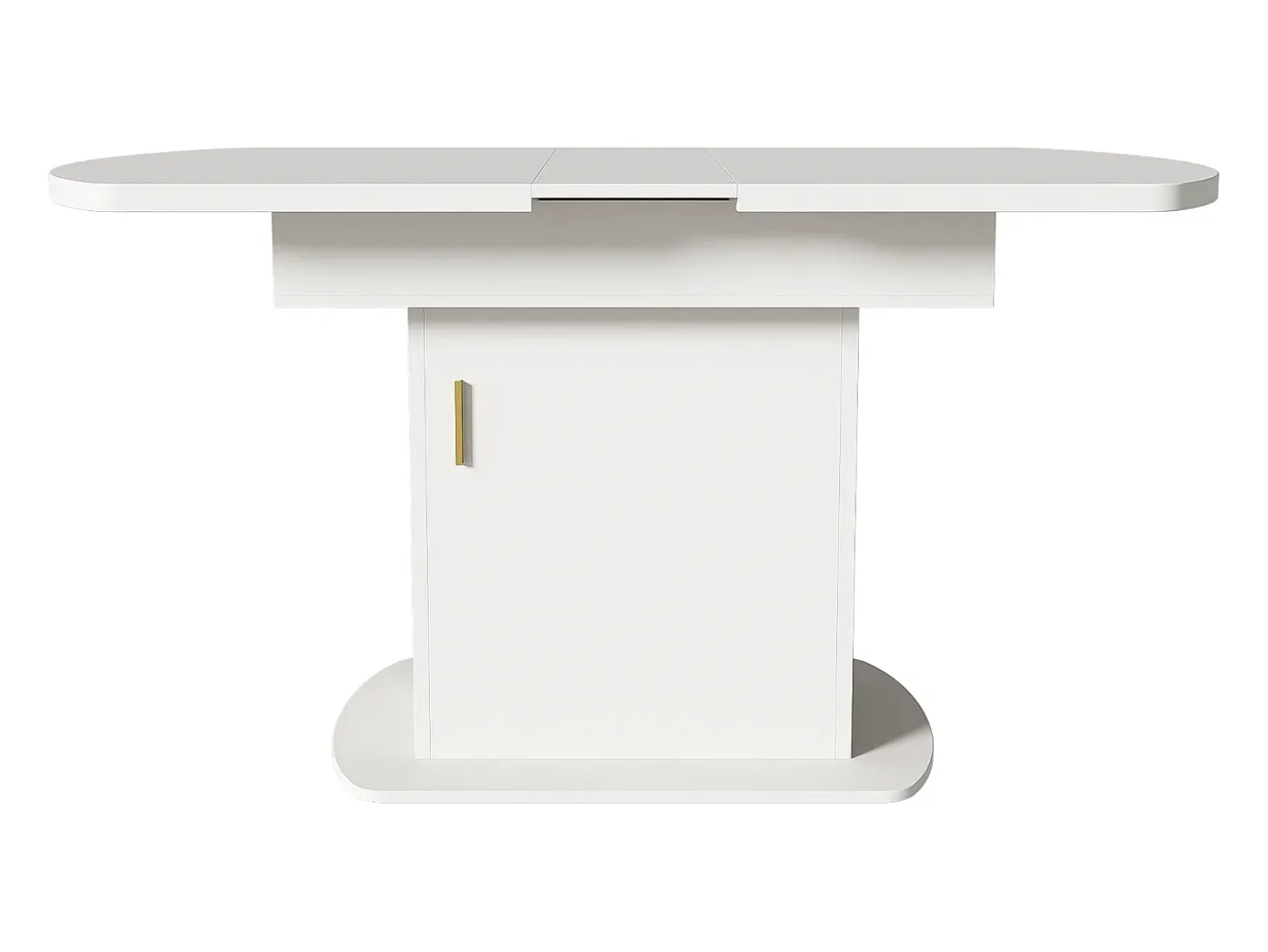 Mesa de comedor extensible ovalada con almacenaje - tirador dorado - Blanco 110(130)x70x75cm