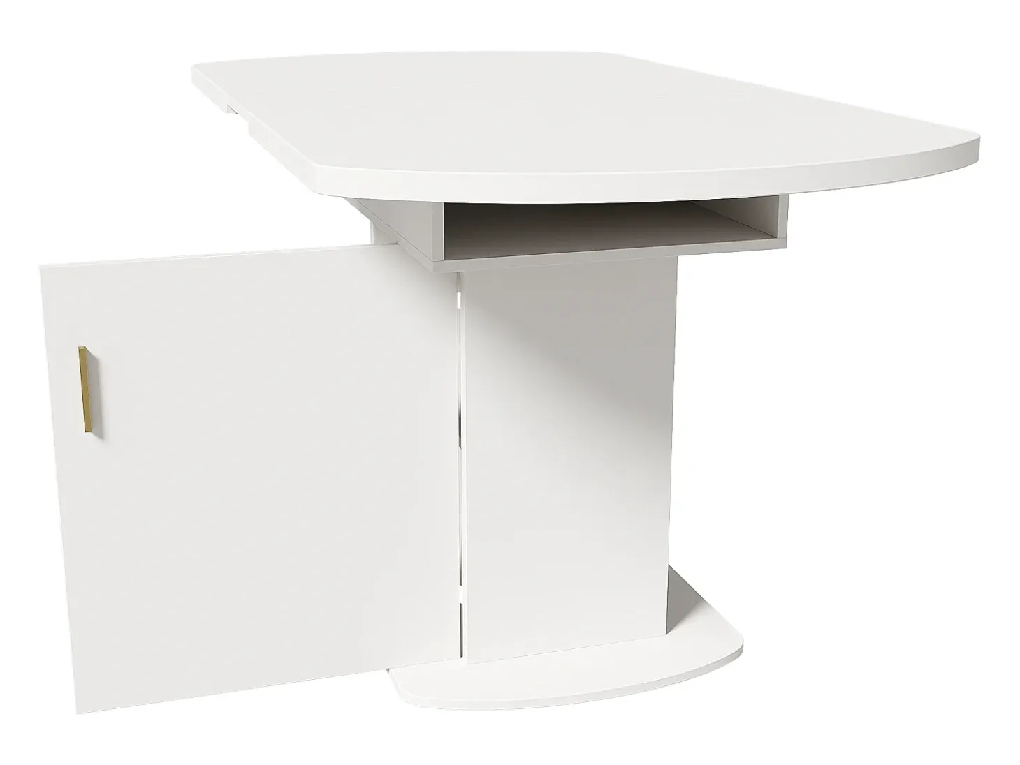 Mesa de comedor extensible ovalada con almacenaje - tirador dorado - Blanco 110(130)x70x75cm