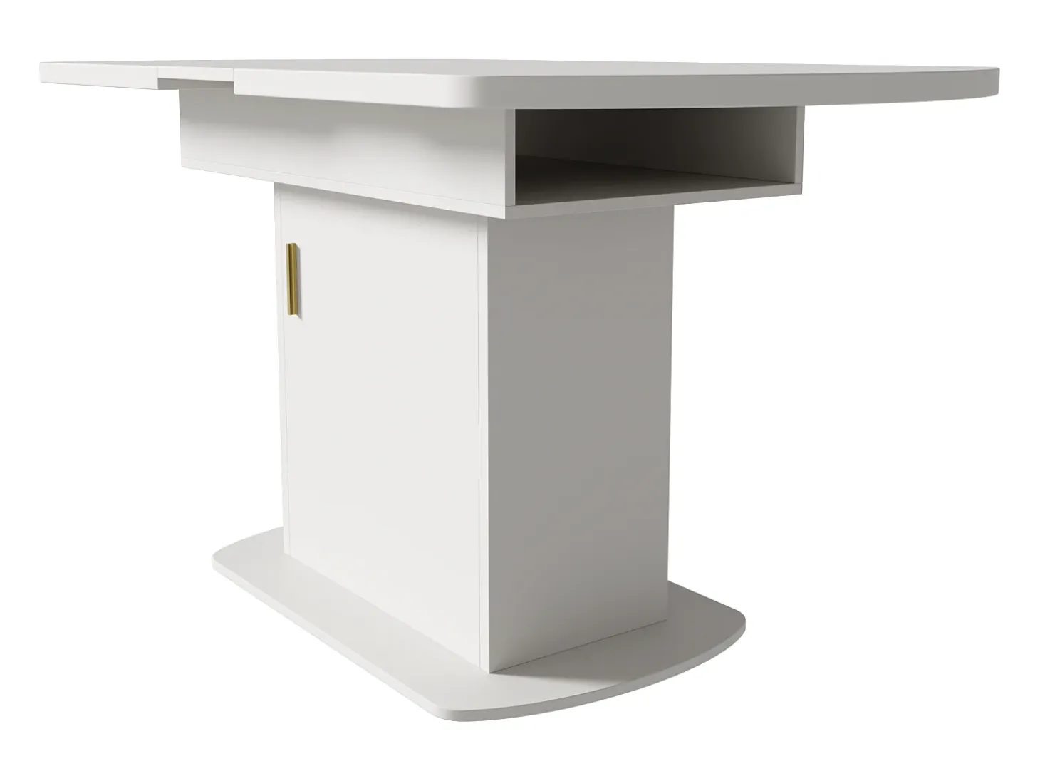 Mesa de comedor extensible ovalada con almacenaje - tirador dorado - Blanco 110(130)x70x75cm