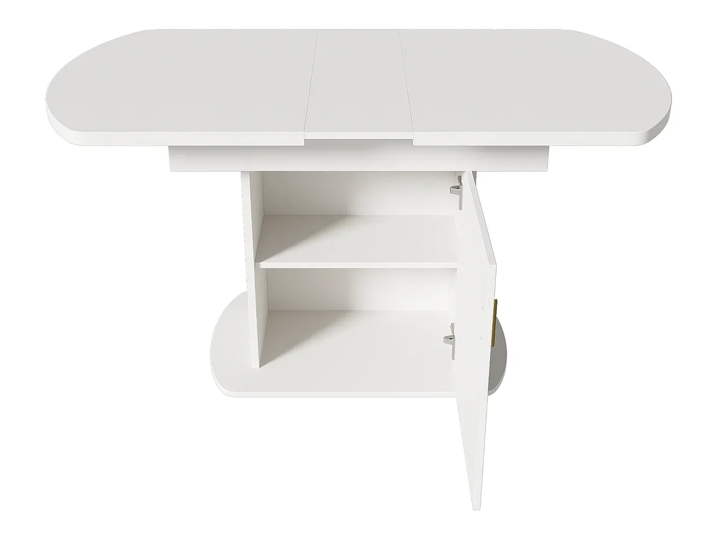 Mesa de comedor extensible ovalada con almacenaje - tirador dorado - Blanco 110(130)x70x75cm