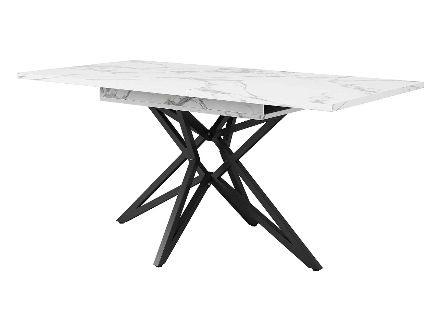 Mesa de comedor extensible, diseño de estrella, MDF y metal, color blanco (120x80x66,1cm)