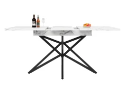 Mesa de comedor extensible, diseño de estrella, MDF y metal, color blanco (120x80x66,1cm)