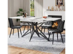 Mesa de comedor extensible, diseño de estrella, MDF y metal, color blanco (120x80x66,1cm)