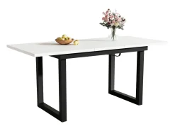 Mesa de comedor extensible, diseño industrial, robusta, fabricada en MDF, estructura de metal, estilo moderno, color blanco y negro (140/180x80x75 cm)