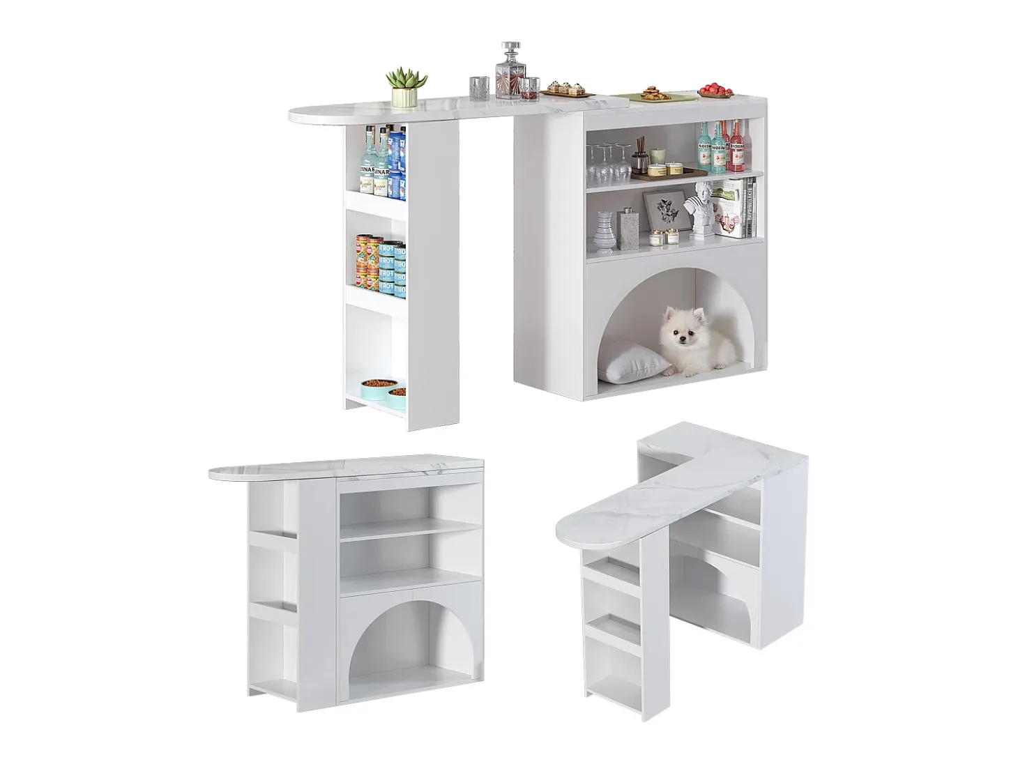 Mesa de comedor extensible y mesa de bar alta giratoria de 120(+80)×40×100 cm con espacio para mascotas
