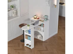 Mesa de comedor extensible y mesa de bar alta giratoria de 120(+80)×40×100 cm con espacio para mascotas