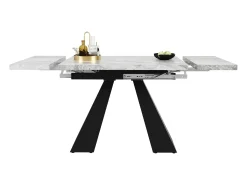 Mesa de comedor extensible - 99-159 x 74 x 77 cm - Tablero efecto mármol - MDF y metal - Gris + negro