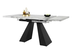 Mesa de comedor extensible - 99-159 x 74 x 77 cm - Tablero efecto mármol - MDF y metal - Gris + negro