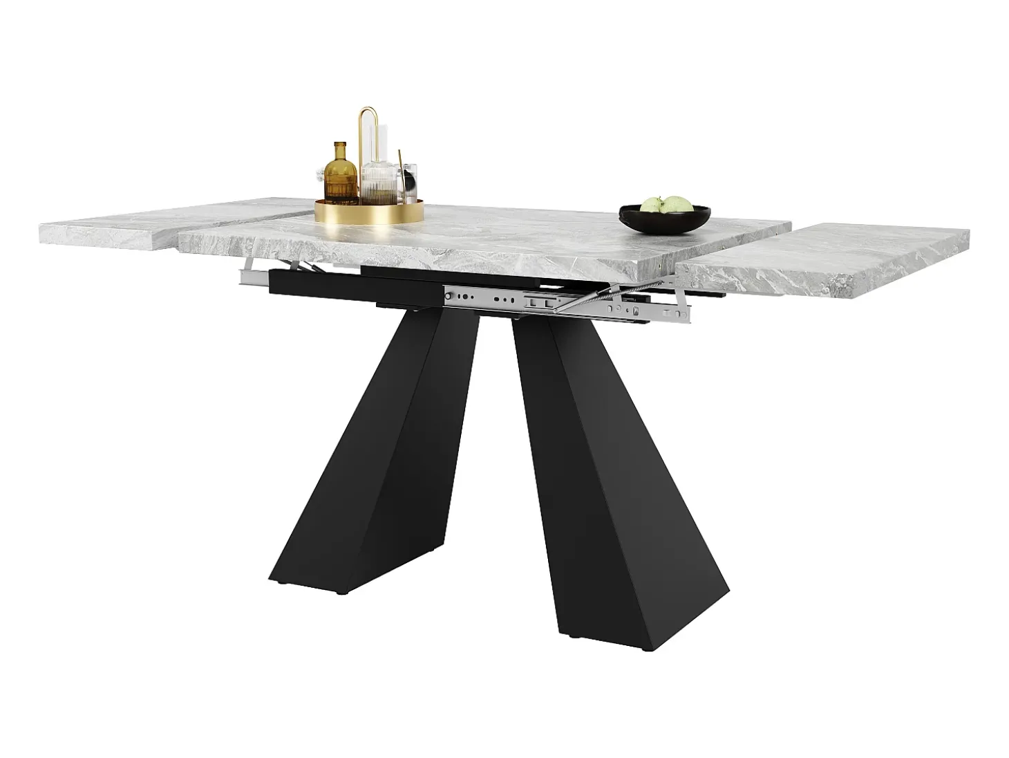 Mesa de comedor extensible - 99-159 x 74 x 77 cm - Tablero efecto mármol - MDF y metal - Gris + negro