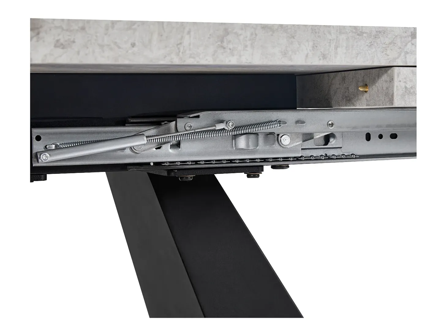 Mesa de comedor extensible - 99-159 x 74 x 77 cm - Tablero efecto mármol - MDF y metal - Gris + negro