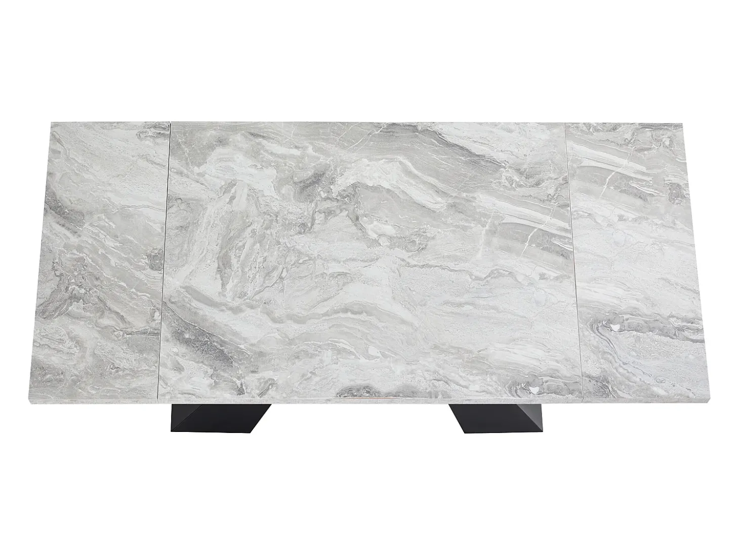 Mesa de comedor extensible - 99-159 x 74 x 77 cm - Tablero efecto mármol - MDF y metal - Gris + negro