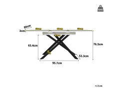 Mesa de comedor extensible para 6-8 personas 160x80cm en MDF con patas cruzadas, chapa de mármol blanco con pata negra