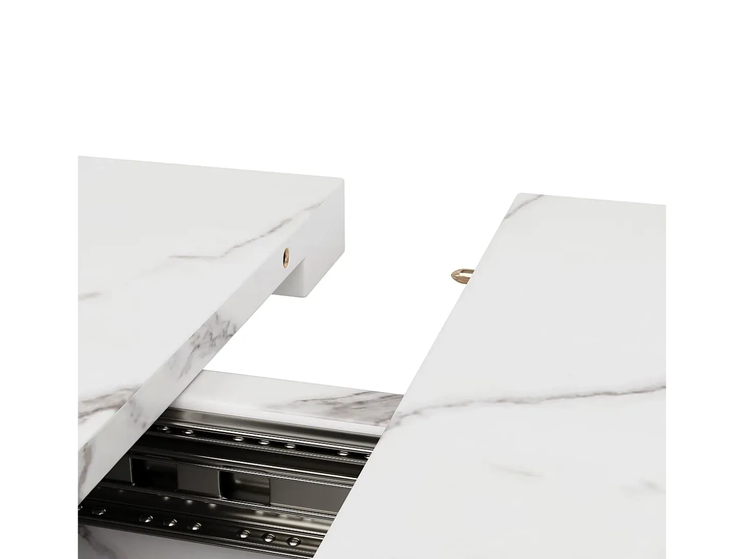 Mesa de comedor extensible para 6-8 personas 160x80cm en MDF con patas cruzadas, chapa de mármol blanco con pata negra