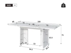 Mesa de comedor extensible - 140/180 x 80 x 75 cm - para 6 a 8 personas - estilo minimalista - MDF - mármol blanco