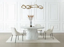 Mesa de comedor extensible de 6 a 12 personas en MDF - Efecto mármol blanco - CLOEVA