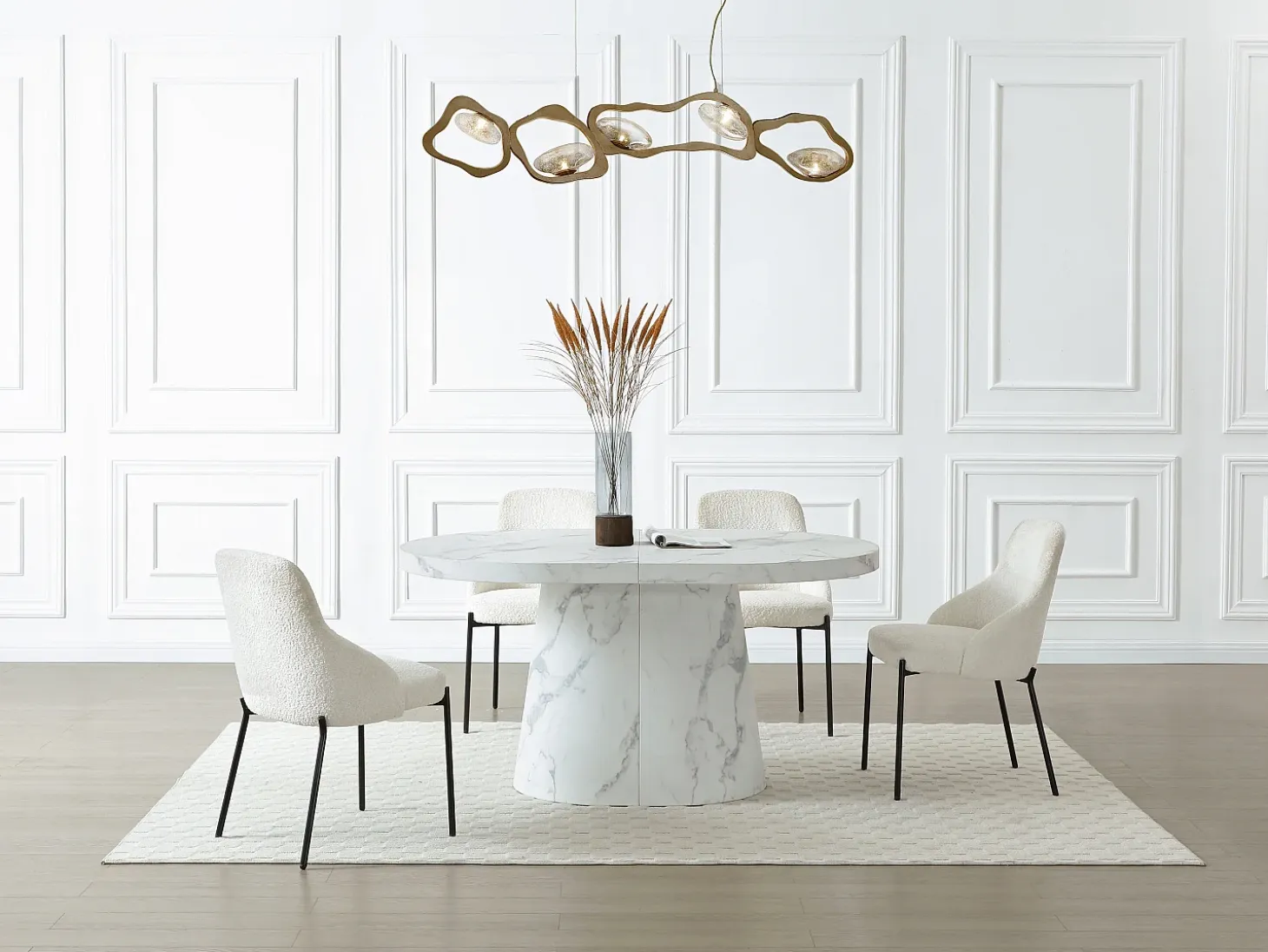 Mesa de comedor extensible de 6 a 12 personas en MDF - Efecto mármol blanco - CLOEVA
