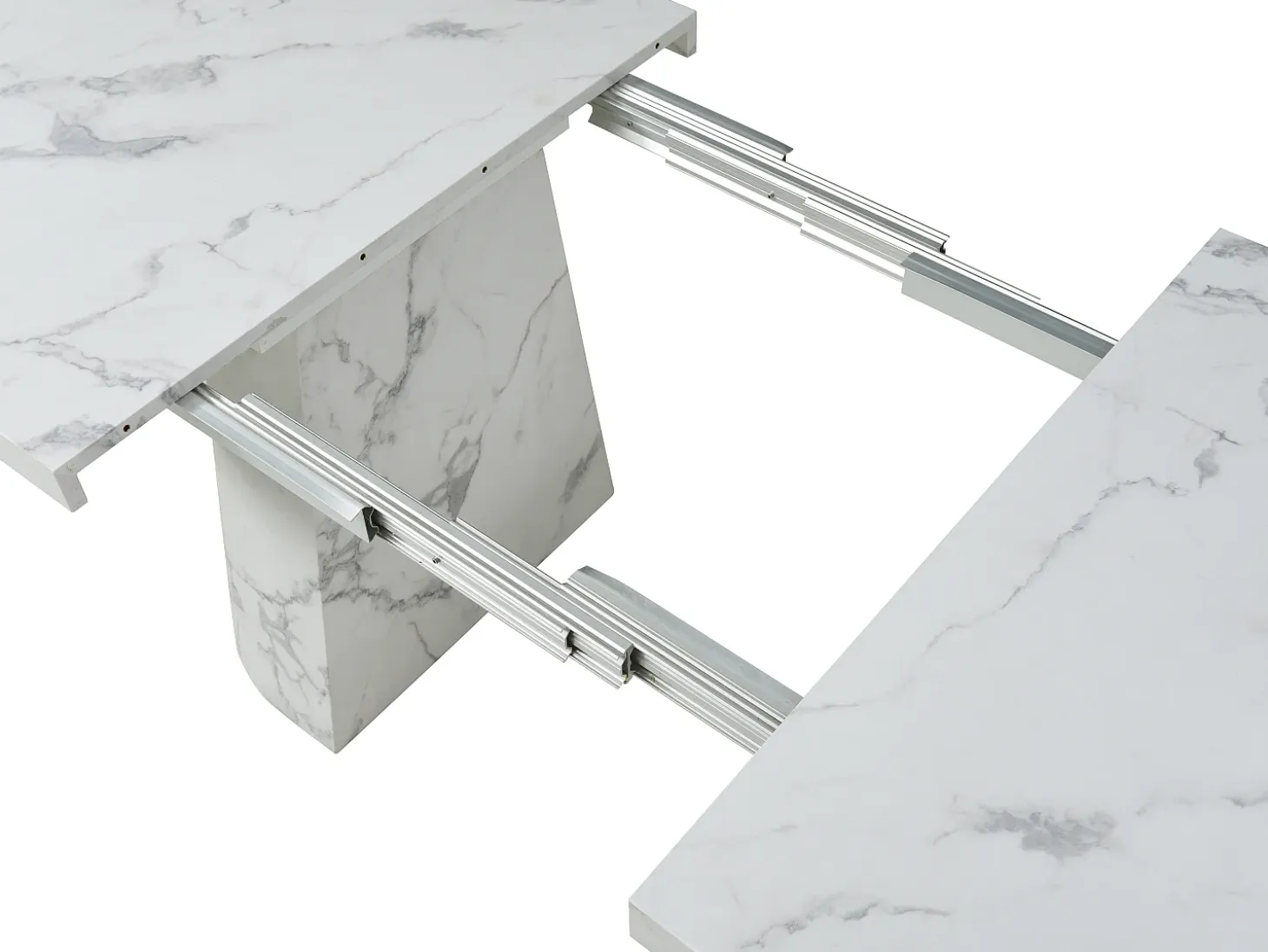 Mesa de comedor extensible de 6 a 12 personas en MDF - Efecto mármol blanco - CLOEVA