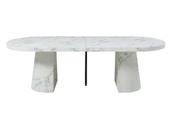 Mesa de comedor extensible de 6 a 12 personas en MDF - Efecto mármol blanco - CLOEVA