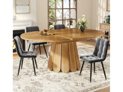 Mesa de comedor extensible - textura de madera - mesa redonda - 118-158 cm - 6 personas - Marrón