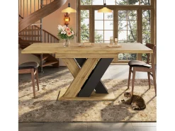 Mesa de comedor extensible - 119-158,5 x 80 x 75 cm - con patas en forma de X - MDF - natural