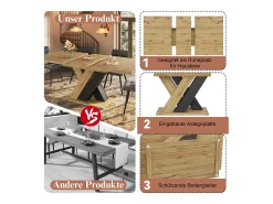 Mesa de comedor extensible - 119-158,5 x 80 x 75 cm - con patas en forma de X - MDF - natural