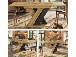 Mesa de comedor extensible - 119-158,5 x 80 x 75 cm - con patas en forma de X - MDF - natural